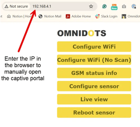 Enter the IP in your browser to manually open the captive portal